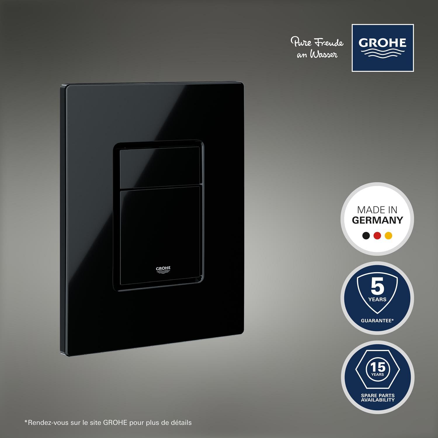 GROHE Even Plaque de Commande, Double Touche Interrompable, Economie d'Eau, Montage Horizontal ou Vertical, ABS, Glossy Black, 38966Kv0