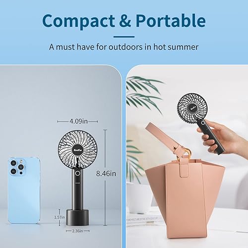 Miniatura 7 de HandFan Ventilador de escritorio portátil de 7 pulgadas, ventilador de escritorio personal recargable de 5200 mAh con temporizadorluz LED,