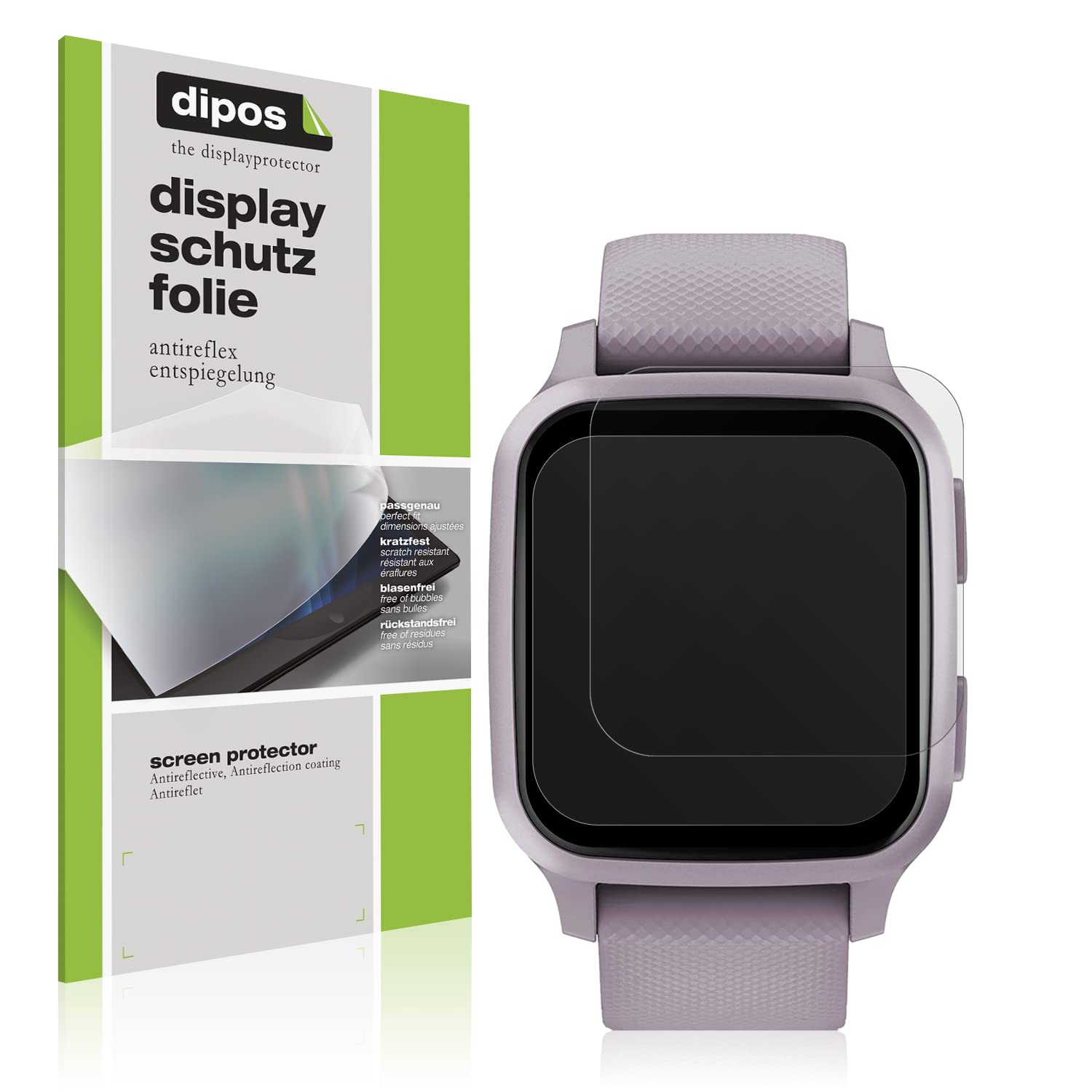 dipos I Pellicola protettiva opaca compatibile con Garmin Venu (43 mm) pellicola protettiva (volutamente più piccola del vetro, poiché questo è curvo