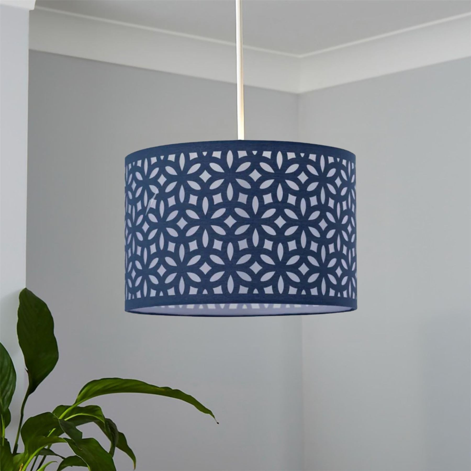 Firstchoicelighting Blue Navy Pendant Shade, Easy Fit Ceiling Lightshade, Modern Cut Out Design, Diameter 30Cm