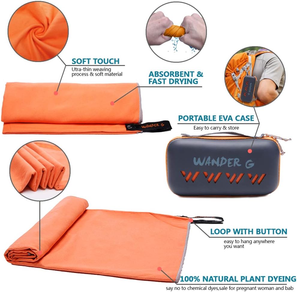 Wander G Microfiber Towel Fast Drying Camping Towel Ultra Soft Compact for Travel Beach Hiking Backpacking Yoga Gym Sports