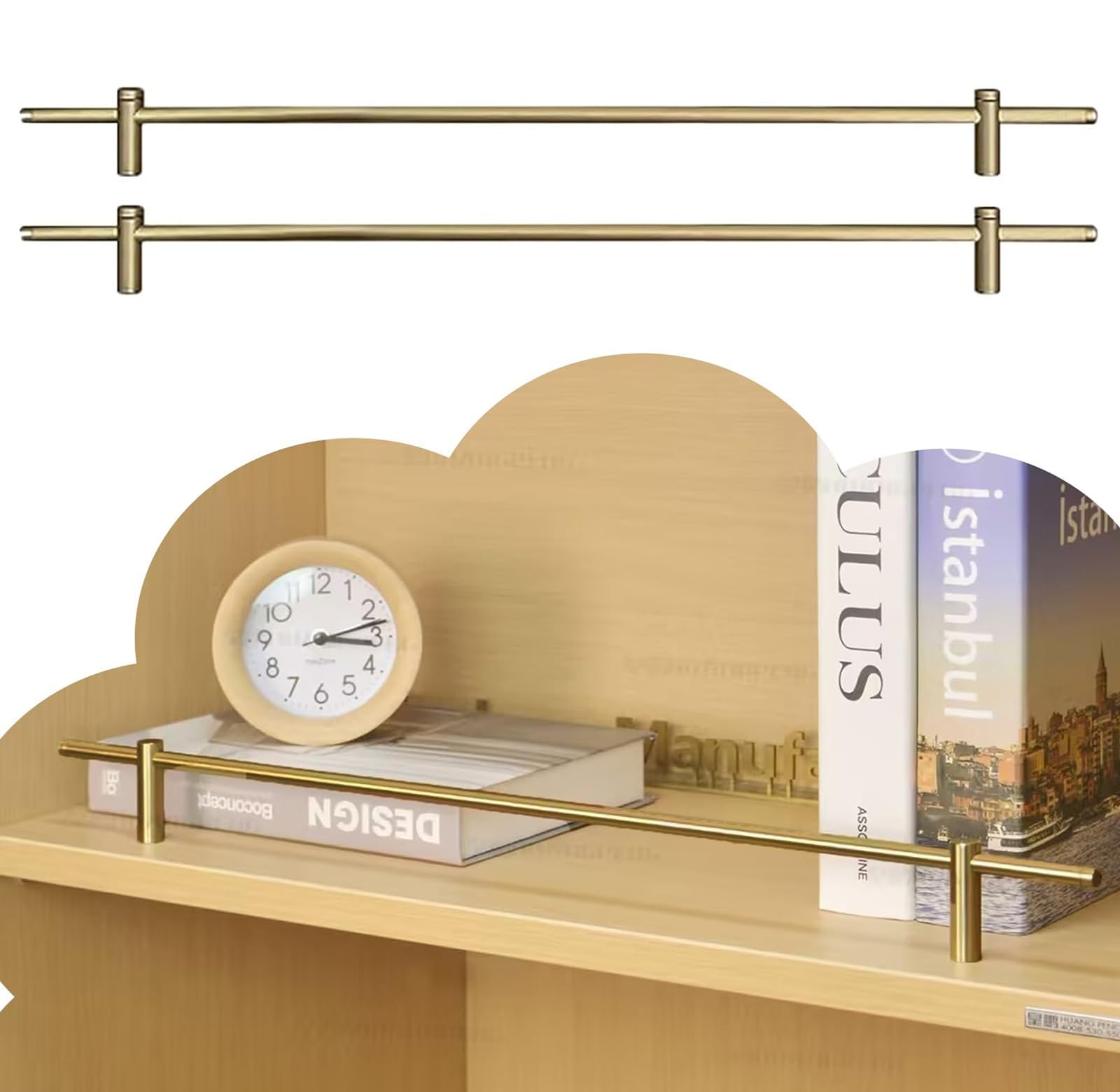 GERAZAHO 2 Pack Metal Guard Rail for Storage Shelves, Shelf Layer Support Fence Rail, Decorative Gold Shelf Rail, for Bookcase, Closet, Kitchen & Shoe Rack 32in/81cm