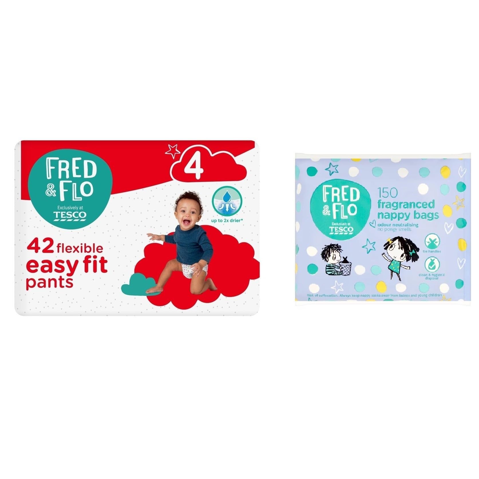 Fred & Flo Size 4 Nappy Pants 42 Pack + 150 Nappy Bags