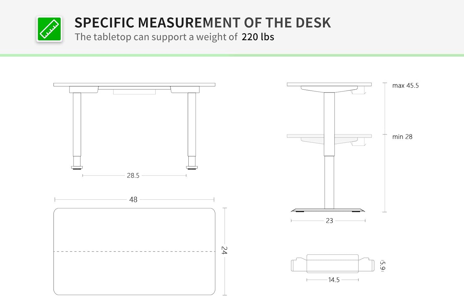 FAMISKY Standing Desk Dual Motors, Adjustable Height Electric Stand up Desk, 48 x 24 Inches Sit Stand Home Office Desk, Ergonomic Workstation Black Steel Frame/Bamboo Wood Grain Tabletop : Home & Kitchen