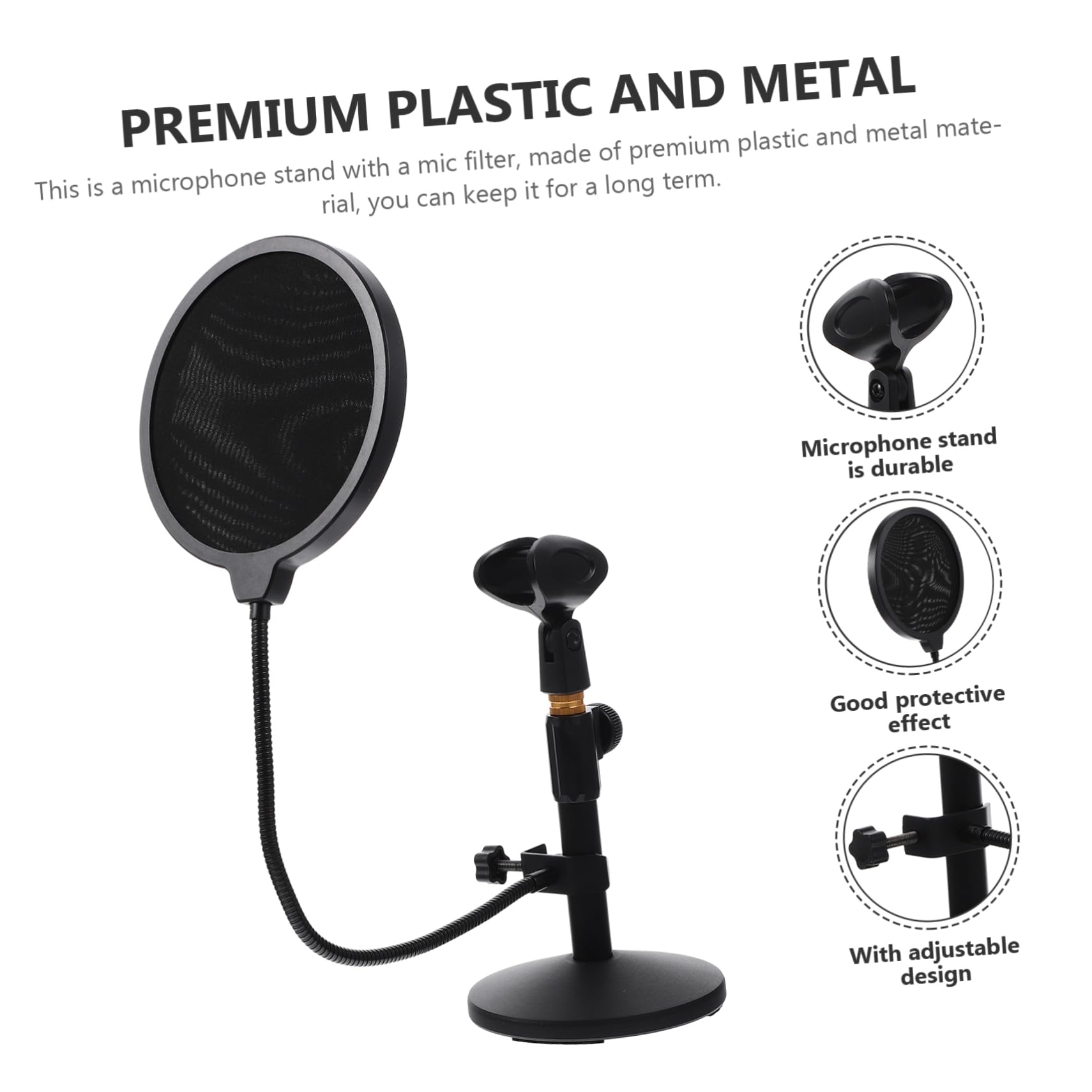 Soporte De Micrófono Ajustable Con Base Pesada y Filtro Anti-pop Para Escritorio Soporte Metálico Estable Para Estudio Casa y Transmisión Con Clip y Diseño Ergonómico Adaptable