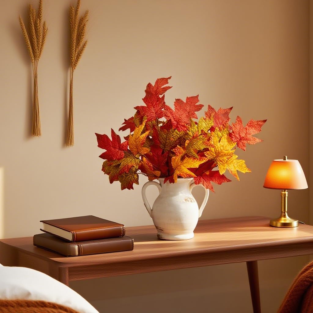 6 Pcs Fall Leaves Stems Fall Maple Leaves Silk Autumn Leaf Branches Orange Floral Stems Fake Autumn Leaf Branch for Home Vase Thanksgiving Table Centerpieces Halloween Décor - Image 7