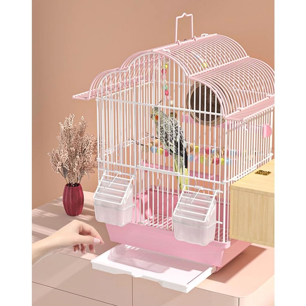 Jaula para pájaros, Jaula para Loros, casa para pájaros, Villa, cajón, chasis, Puertos de expansión, asa, cacatúas, periquitos, gorriones de Java, Jaula de Viaje para pájaros (Rosa, pequeña)