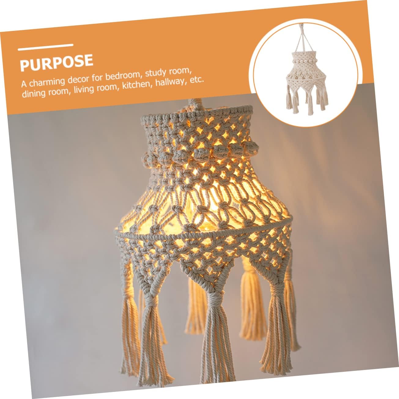 Cabilock Boho Macrame Hanging Lamp Shade Stylish Pendant Light Cover for Living Room Bedroom and Dining Area Decorative Ceiling Light Fixture Natural Woven Design