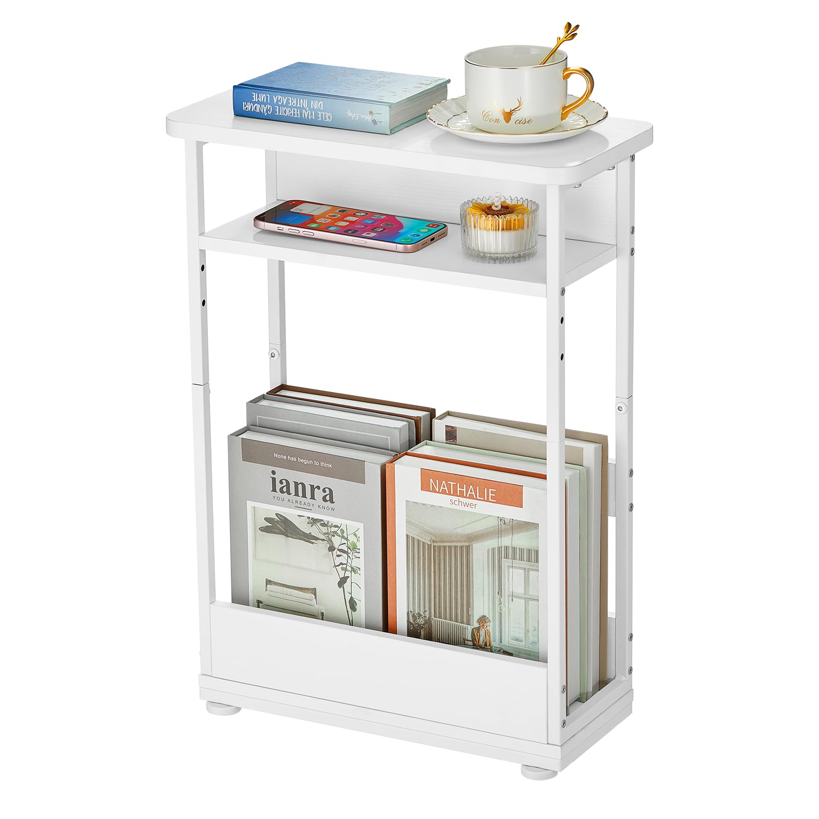 Narrow Side Table 3-Tier Slim End Table with Storage Shelf Modern Sofa Table Thin Side Table for Narrow