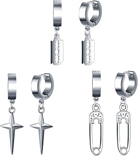 Stainless Steel Men Stud Earrings for Women Men Hanging Hook Hypoallergenic
