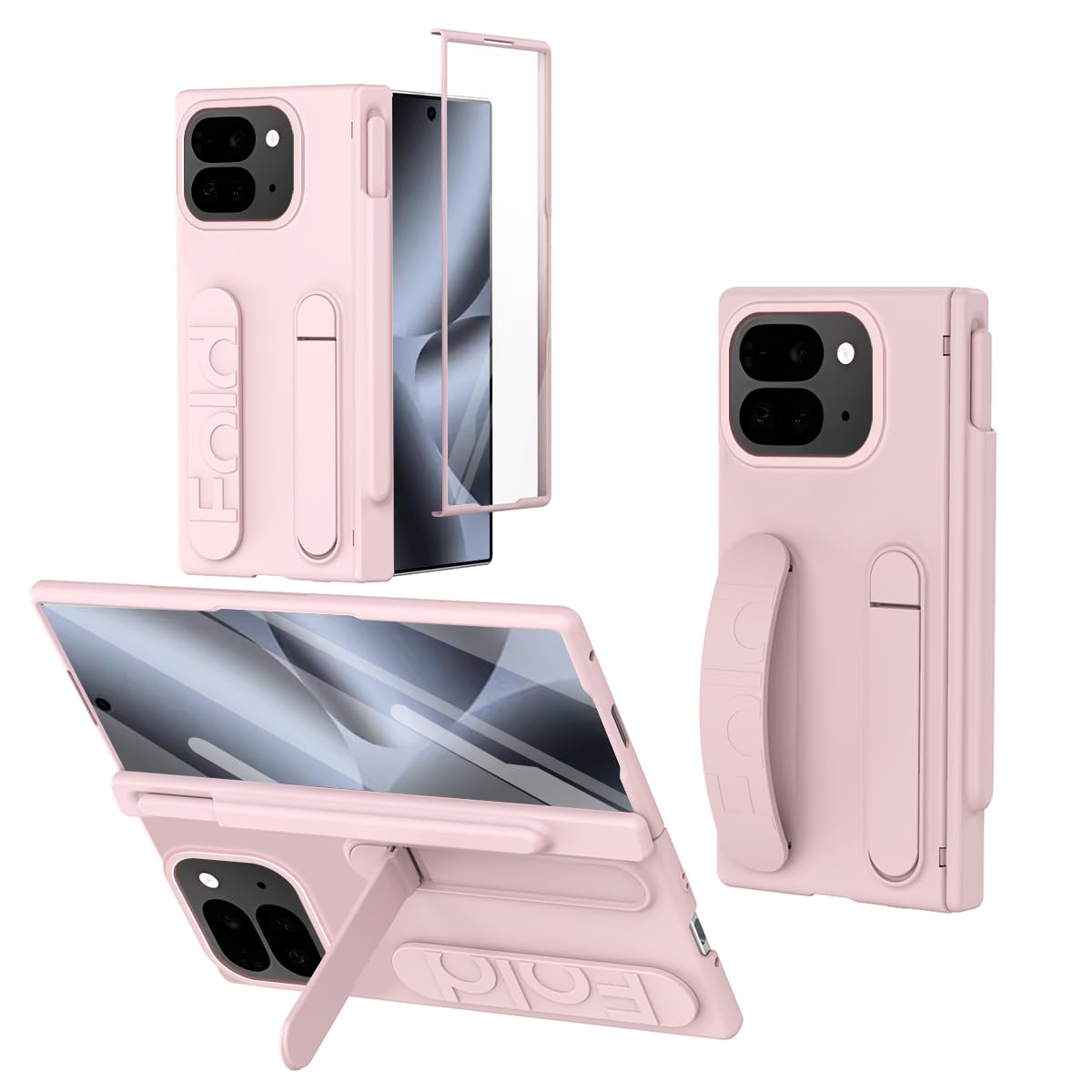 BRAND SET Składane etui do Google Pixel 10 Pro, podpórka i pasek na rękę, odporna na wstrząsy, przyjazna dla skóry obudowa z wbudowanym rysikiem i uchwytem na rysik, ekran HD i ochrona obiektywu do