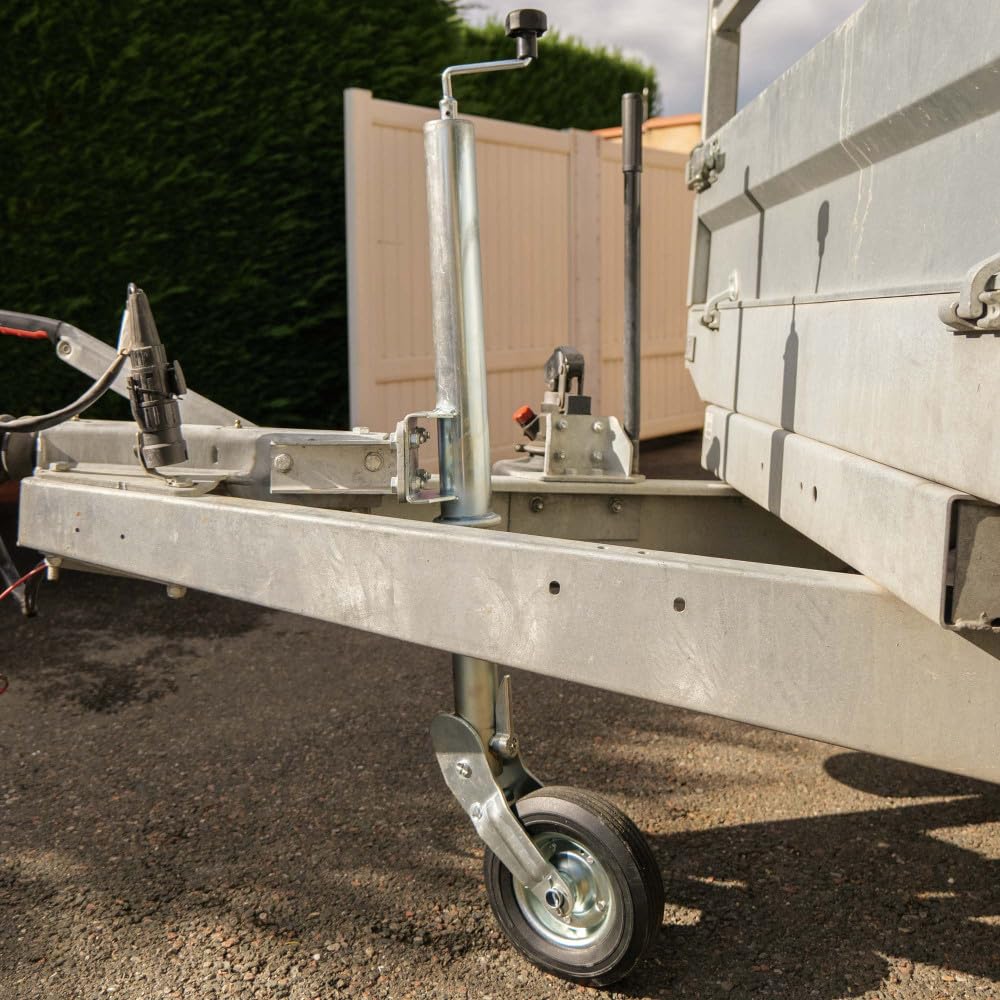 Roue Jockey - 500kg - Tube acier 60mm - Escamotable - Bride de fixation soudée multi-trous - Universelle tous types de remorques