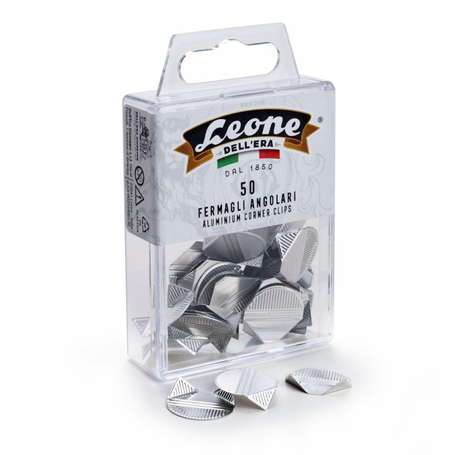 Fermagli Angolari In Alluminio Leone Dell'Era - Scatola Da 50 Pezzi Appendibile, Per Ufficio E Archivio - Foto 4