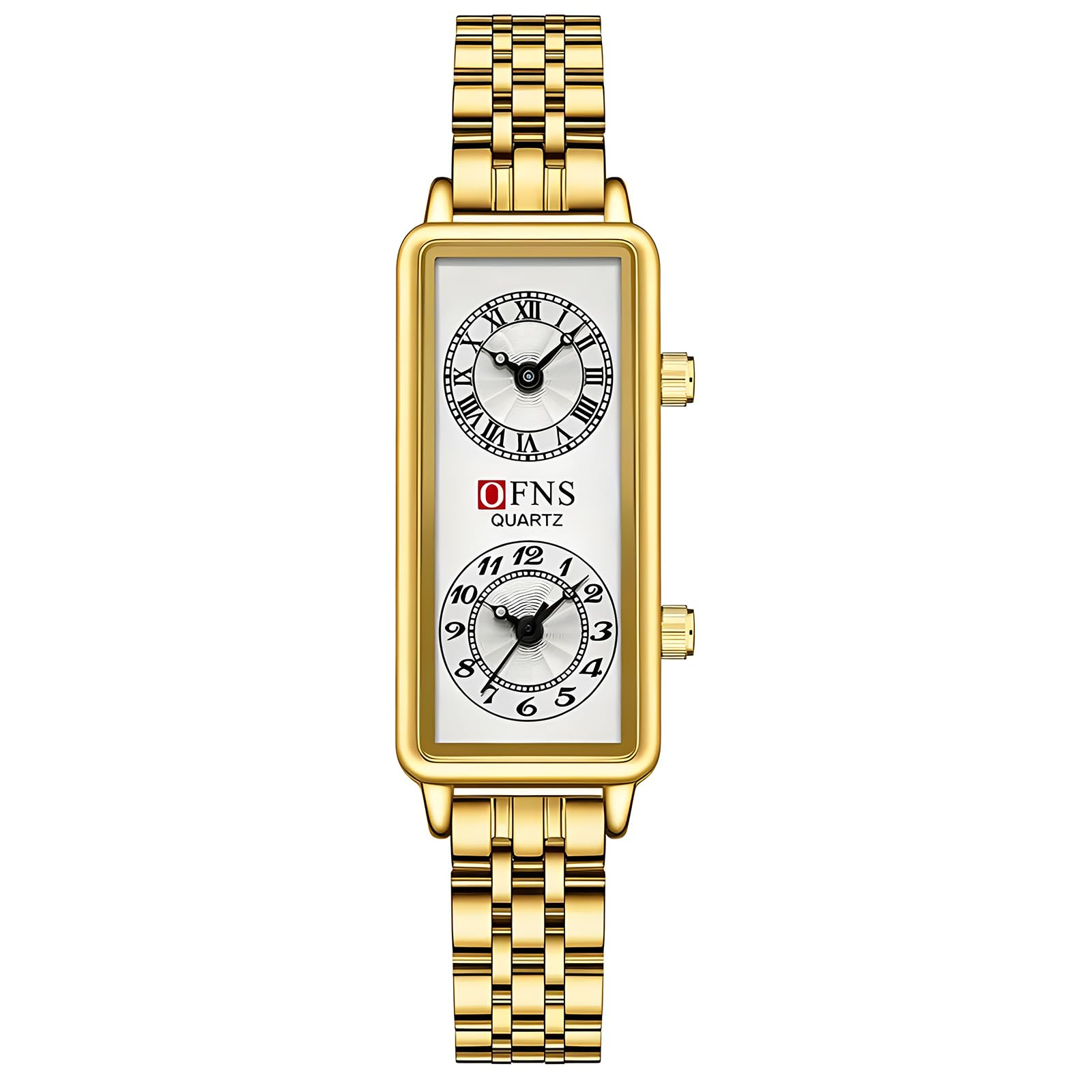 Gosasa Fashionable Women's Quartz Watch, Rectangular Dial with Dual Time Zones, 30m Water Resistant