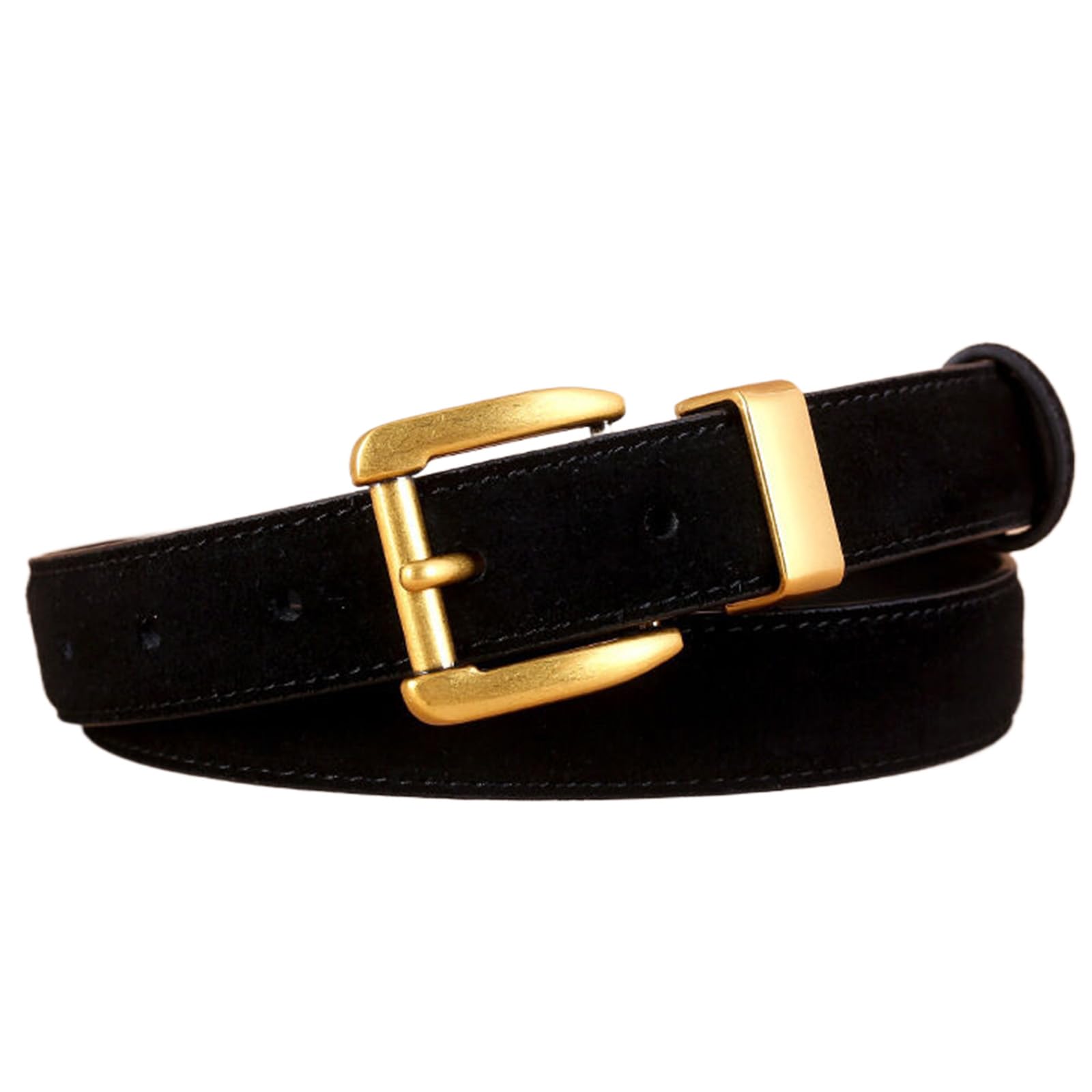 Jiary Women's Black ,100Cm/39.4'',Fashion Genuine Leather Belts For Brown Suede Belt With Gold Buckle, Designer Belts For Jeans Dress Pants Coat