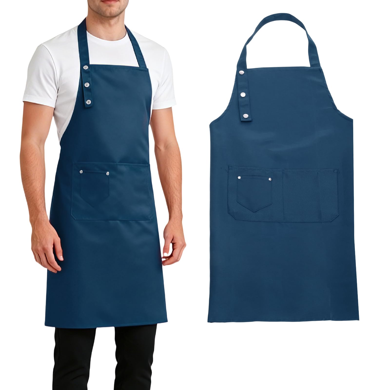 sourcing map Kitchen Cooking Aprons, Adjustable Art Apron Water & Oil Resistant Chef Smock for Women Men with Pocket for Home, Kitchen, Cleaning, Restaurant, Painting, Blue