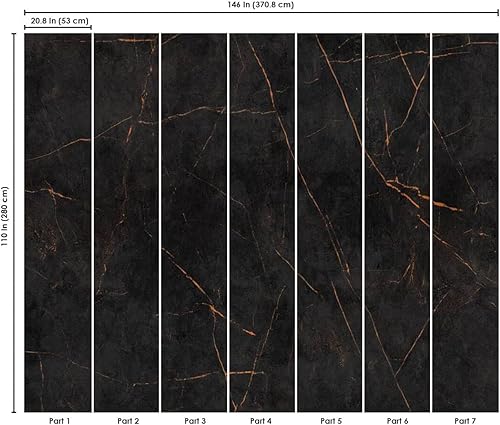 Miniatura 2 de CONCORD WALLCOVERINGS  Papel tapiz de pared de mármol para dormitorio, negro, 146 pulgadas de ancho x 110 pulgadas de alto, 7 partes 382251