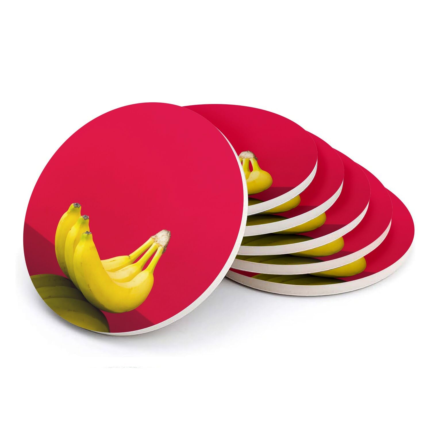 Sous-verres ronds en céramique design Trois Bananes Solidaires lot de 6