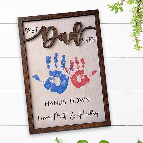 Miniatura 5 de Regalo personalizado para el día del padre, huella de mano para niños, Best Dad Ever, letrero de manos hacia abajo, regalo perfecto para papá, papá,