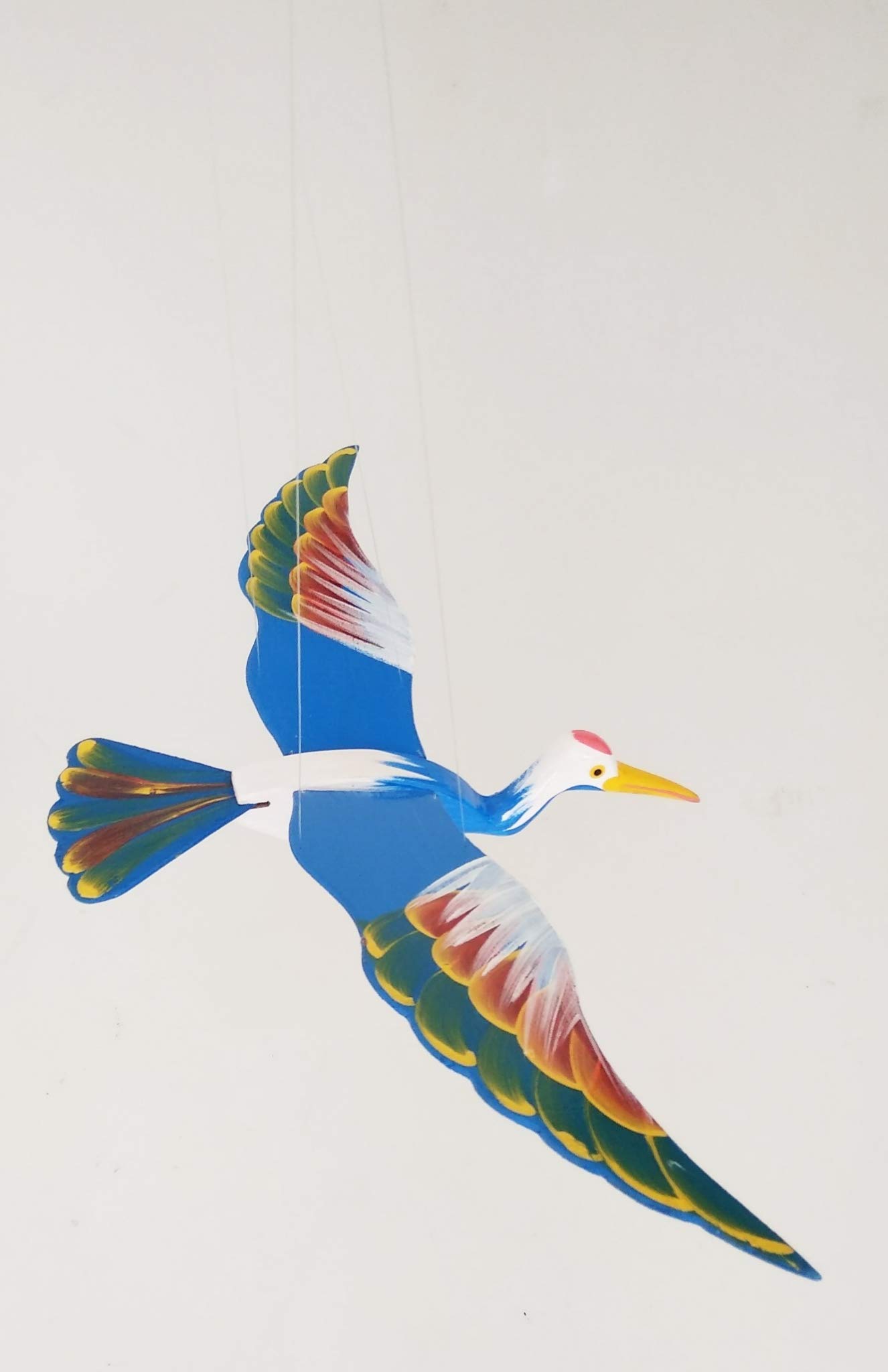 Uccello in legno dipinto a mano con gabbiano blu, decorazione per la casa e il giardino