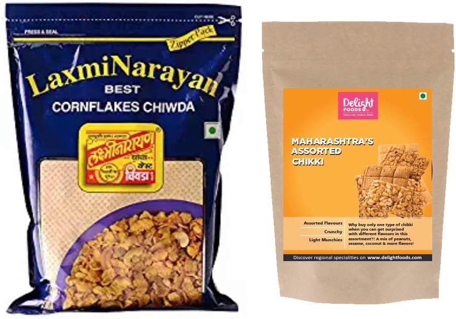 LaxmiNarayan Chiwda Cornflakes Chiwda (500g) and Maharashtra Assorted Chikki (200g)