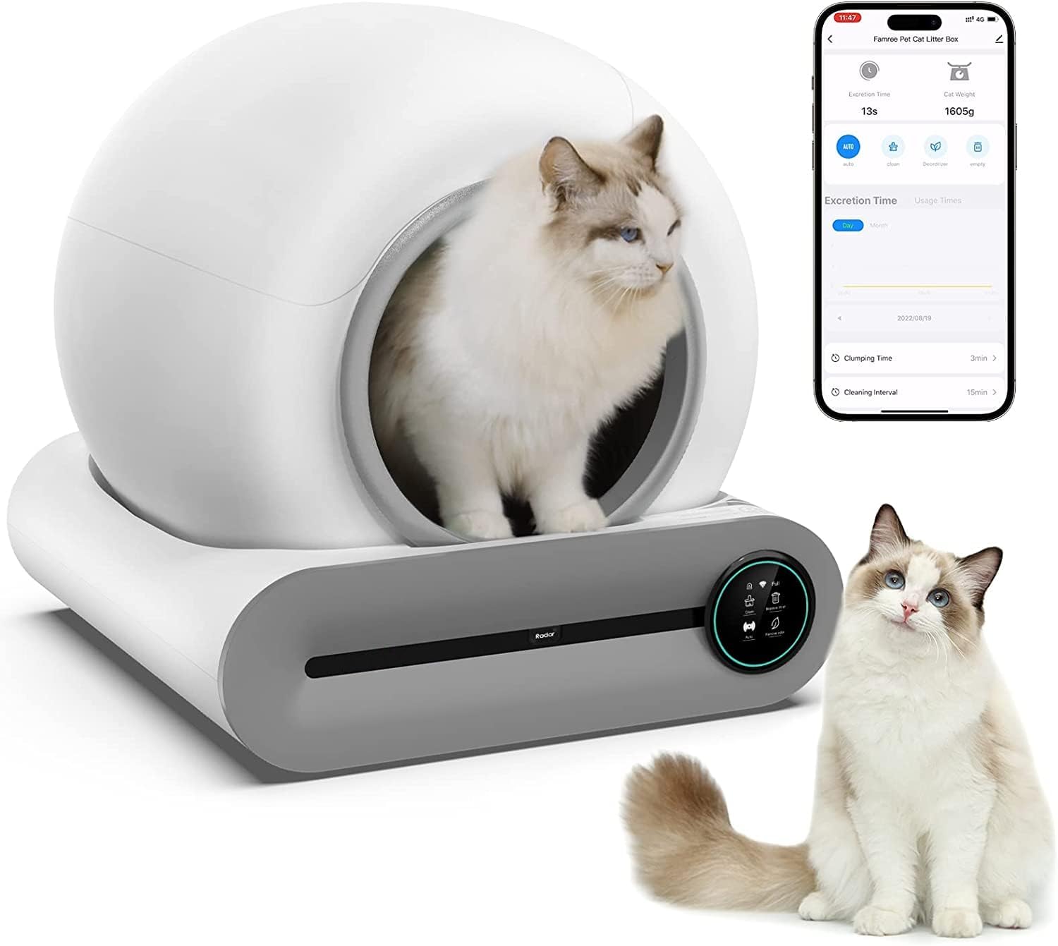 V2COM Smart Self-Cleaning Cat Litter Box,Automatic Cat Litter Cleaning Robot with 65L+9L Large Capacity/APP Control/Ionic Deodorizer for Multiple Cats