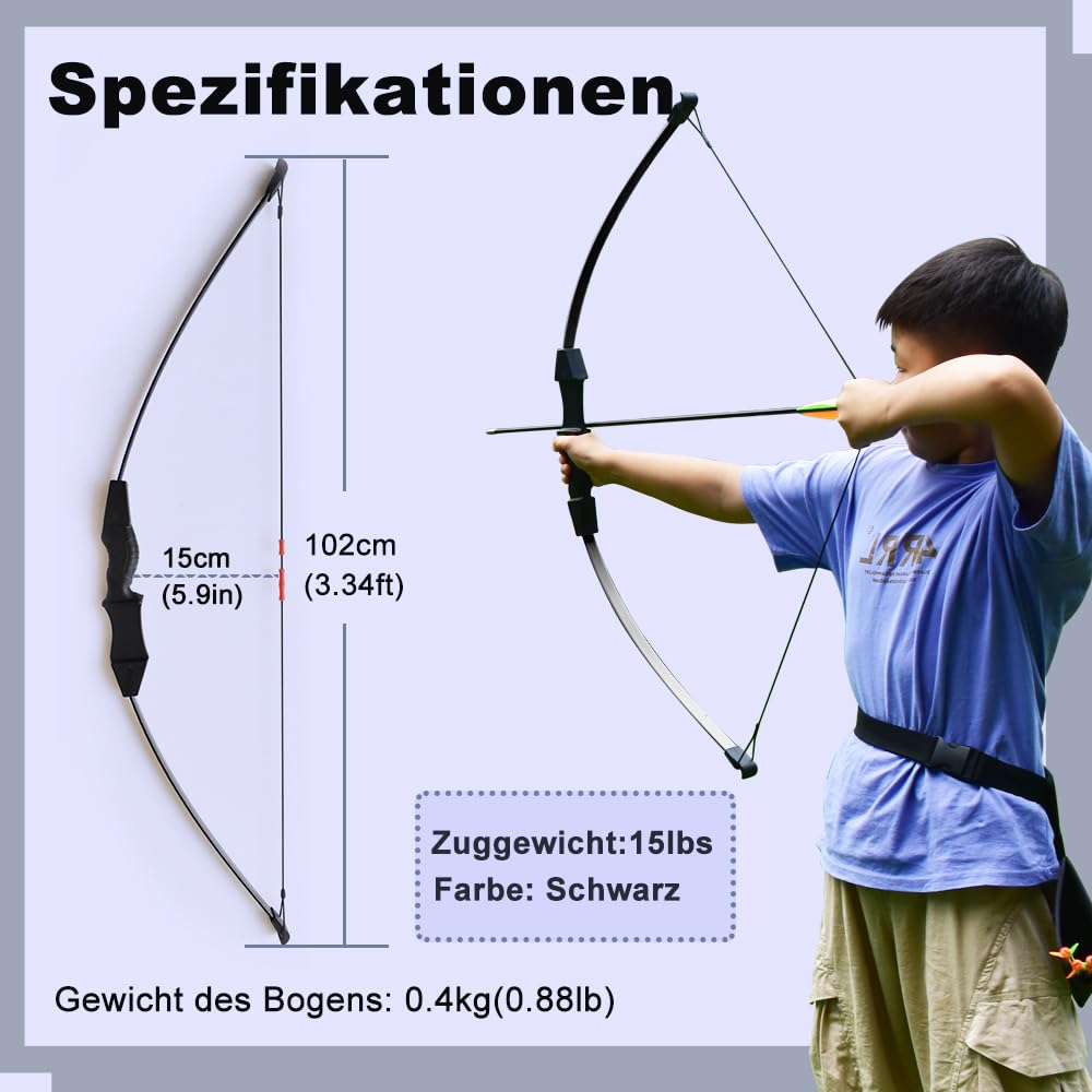 Bogen und Pfeil für Erwachsene, Bogenschießen Set für Anfänger, Jugend Bogenschießen Bogen Sets mit Köcher und Pfeil Ziel für Hinterhof Bogenschießen Ziel Praxis und Erholung