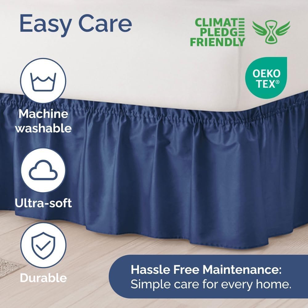 Gorayoo Bedding Bed Skirt – Wrap Around Dust Ruffle Bed Frame Cover with Easy Fit Elastic Strap, Single Size 18 Drop, Microfiber Pleated, Machine Washable | Navy Blue, (48inchx72inch) 2