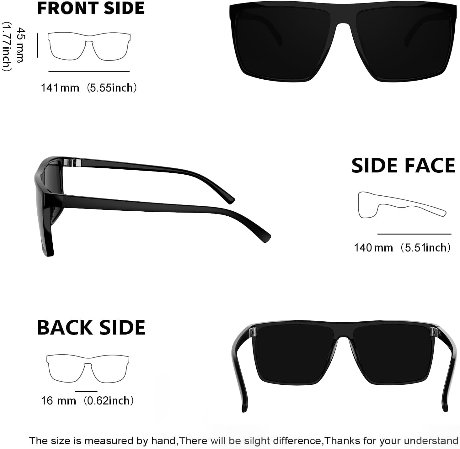 MAXJULI Polarized Sunglasses for Men Lightweight TR90 UV400 Protection Square Sun Glasses Black/Super Dark 8142 - Image 5