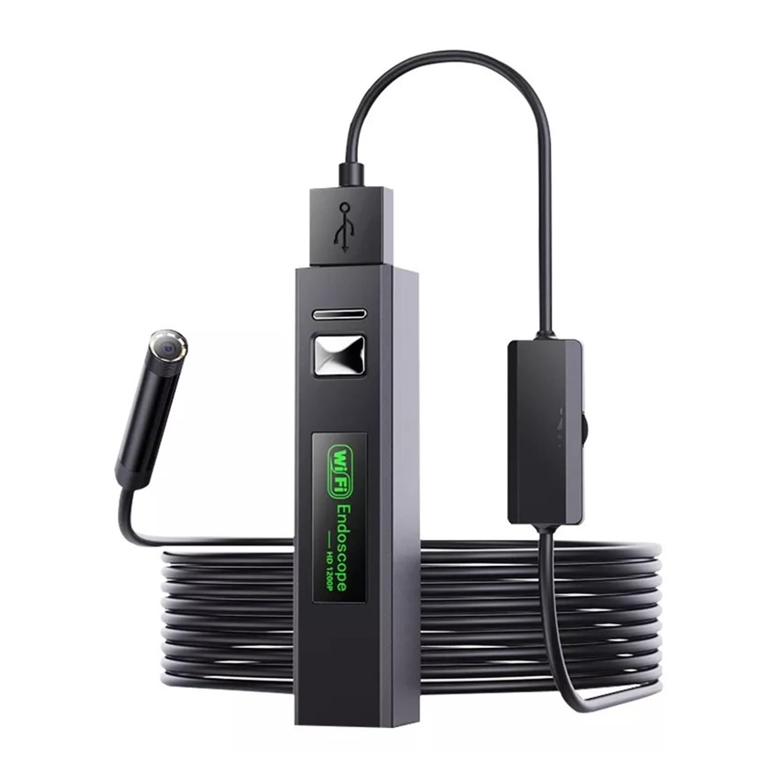 Cámara Endoscopio Industrial Lente De 8mm HD USB-C WiFi Boroscopio De Inspección Inalámbrico Impermeable 6/8 LED For Teléfonos Móviles(10m,1200P Soft Cable)