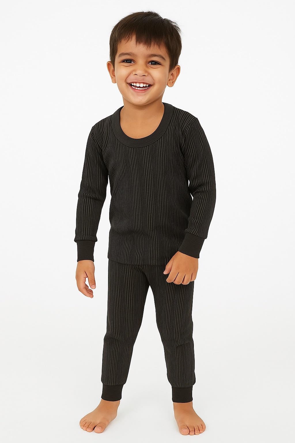 Kids Thermal Set, Ribbed Long Sleeve Top and Bottom, Dark Grey, Winter Wear-image-46