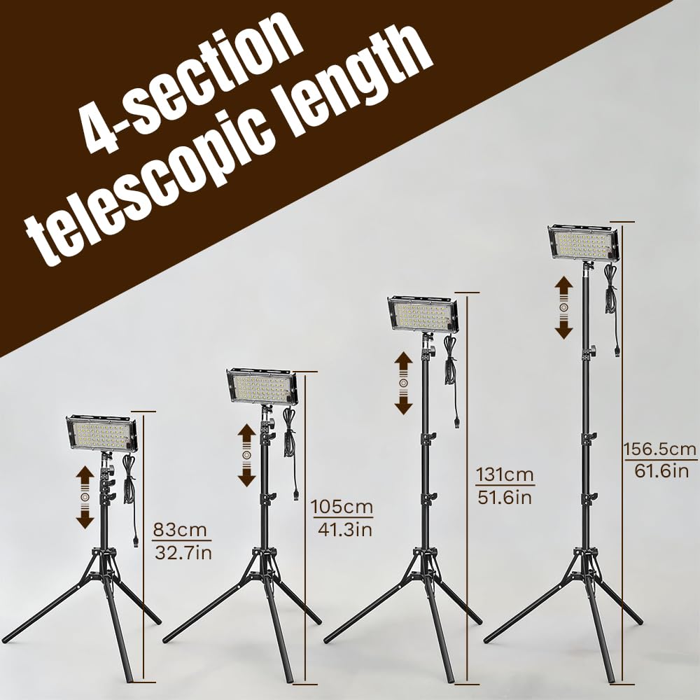Zasilana przez USB lampa kempingowa LED z regulowanym statywem, regulowana jasność i temperatura barwowa do użytku na zewnątrz, na kemping, wędrówki, sytuacje awaryjne i przerwy w dostawie