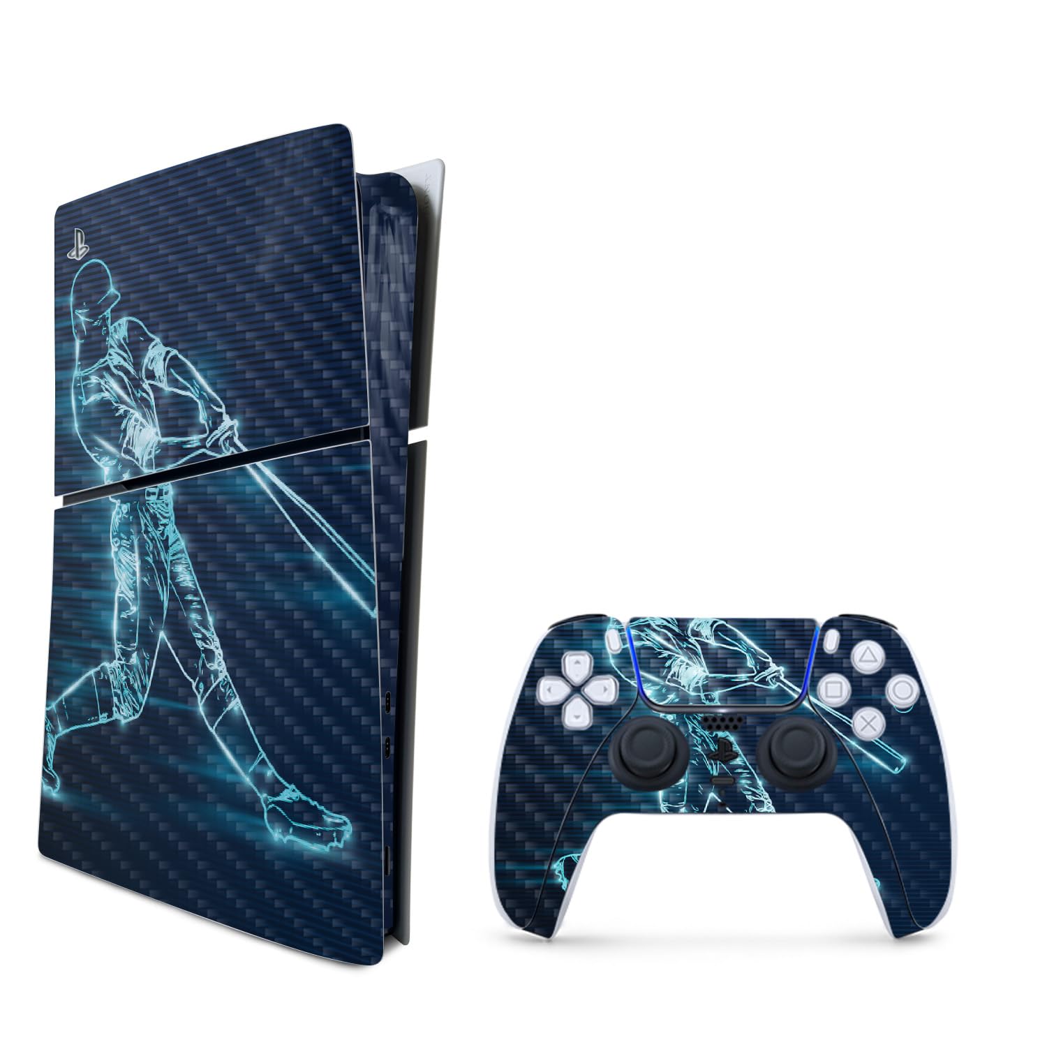 MightySkins Carbon Fiber Skin for PS5 Playstation 5 Slim Digital Edition Bundle - Glow Baseball Protective, Durable Textured Carbon Fiber Finish Easy to Apply Made in The USA