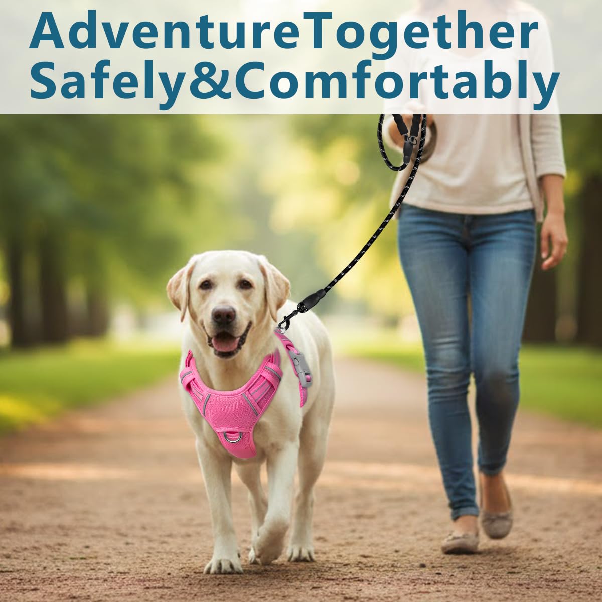 BARKBAY Arnés antitirones con Clip Frontal para Perro, Resistente, Reflectante, asa de fácil Control para pasear Perros Grandes, Bolsillo para Etiqueta de identificación (Rosa, L)