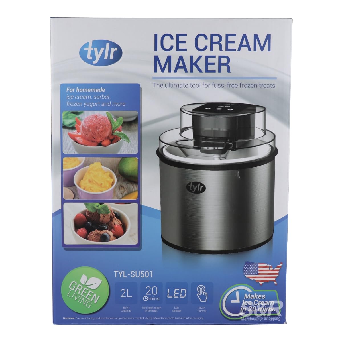 Tylr 2 Quarts Ice Cream Maker Sorbet Yogurt Milkshakes Smoothie and more with One Touch program in as