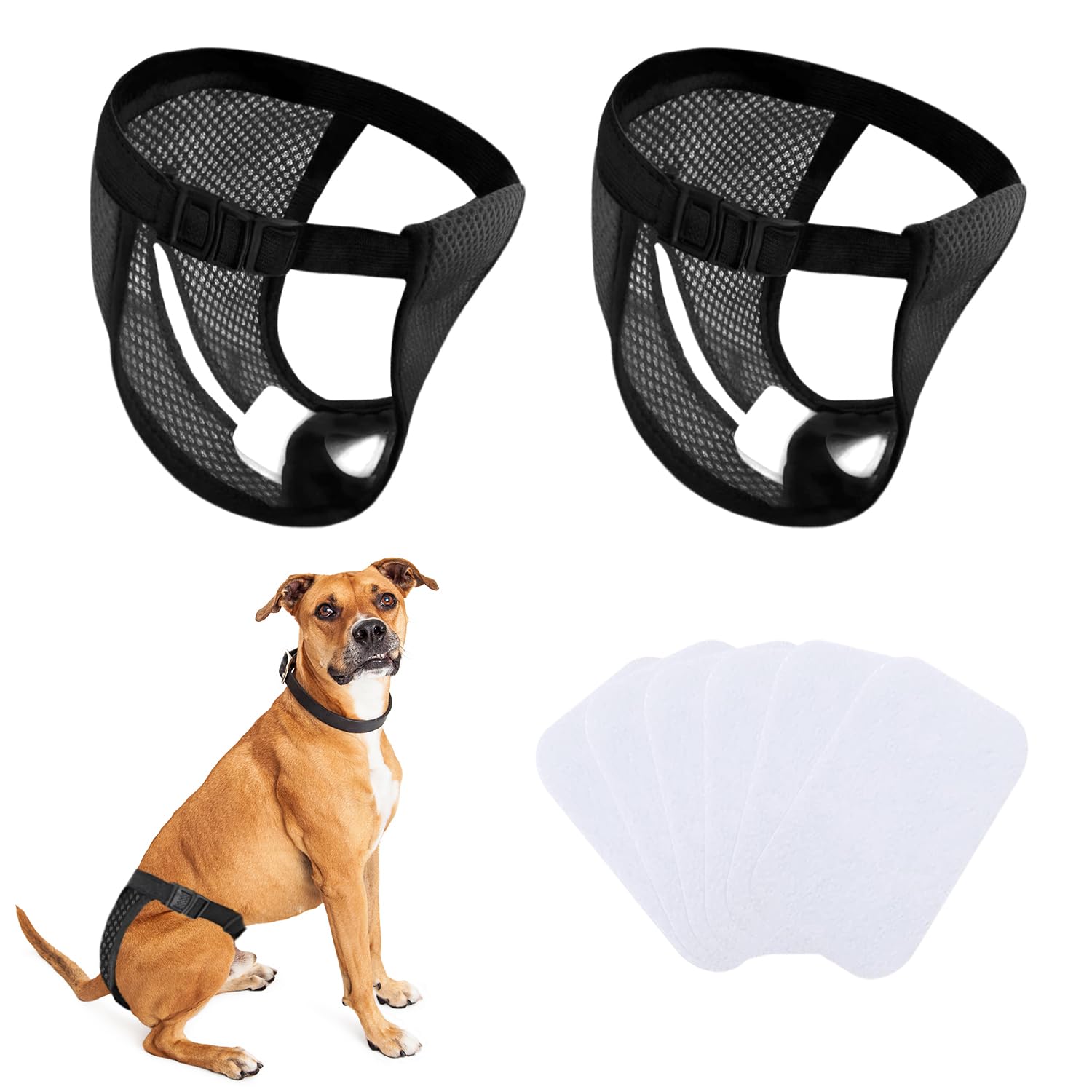 2Pcs Washable Dog Diapers for Female Dogs in Heat, Reusable Dog Pants with 6 Pads for Monthly Bleeding Protection, Black (XL)