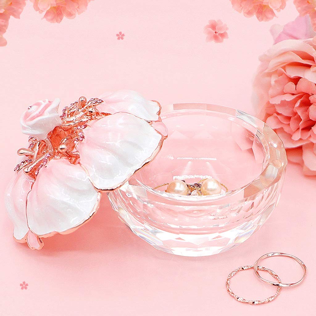 NZPOST Joyero de Cristal con Tapa de aleación de estaño, pequeño joyero, Organizador de Joyas, Anillos, Collares y Recuerdos.