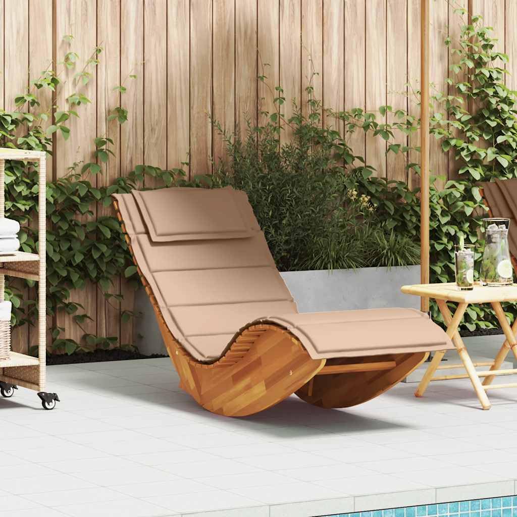 Massive Akazienholz Schaukelliege mit Auflage, ergonomische Sonnenliege für Garten Terrasse Pool, sicheres Schaukeln durch Bodenstopper, Lamellendesign für Belüftung