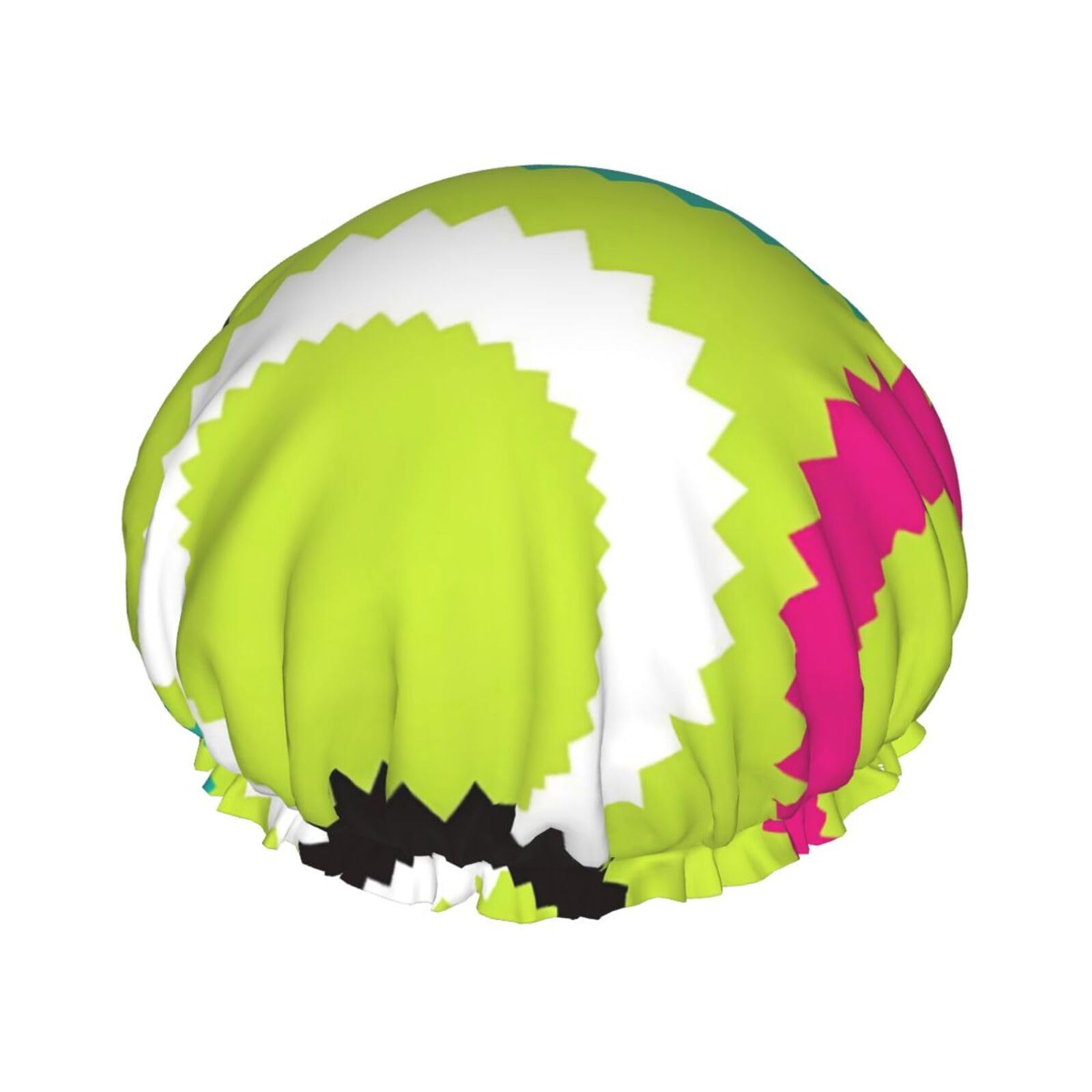 Geometric Green And Colorful Circles Double Layer Waterproof Shower Cap Elastic Band Universal Fit Lightweight For Bath Face Care Cooking Hair Protection Men Women