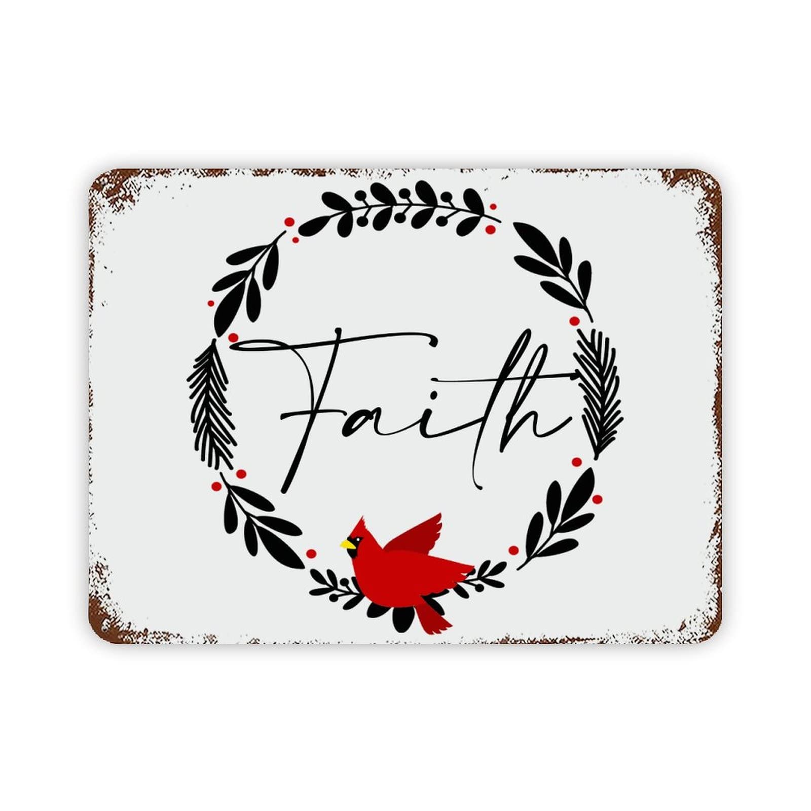 ENEDNATE Christmas Metal Sign,Red Bird Faith Vintage Farmhouse Decorative Aluminum Tin Metal Signs with Saying for Living Room Bedroom Home Decor Print Poster Wall Art 12x16 Inch