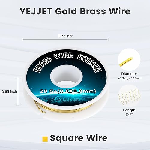 Miniatura 2 de Alambre cuadrado de latón calibre 20, 0.031 x 0.031 in (30 pies), alambre de metal sin revestimiento para abalorios, fabricación de modelos,