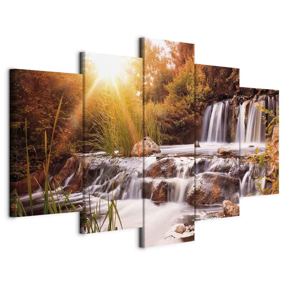 Cuadros B&D XXL - Cuadro en Lienzo Paisaje 200x100 cm 5 piezas - Impresión en material tejido no tejido cuadros decoracion salon modernos lienzos - Cascada Naturaleza c-C-0026-b-o