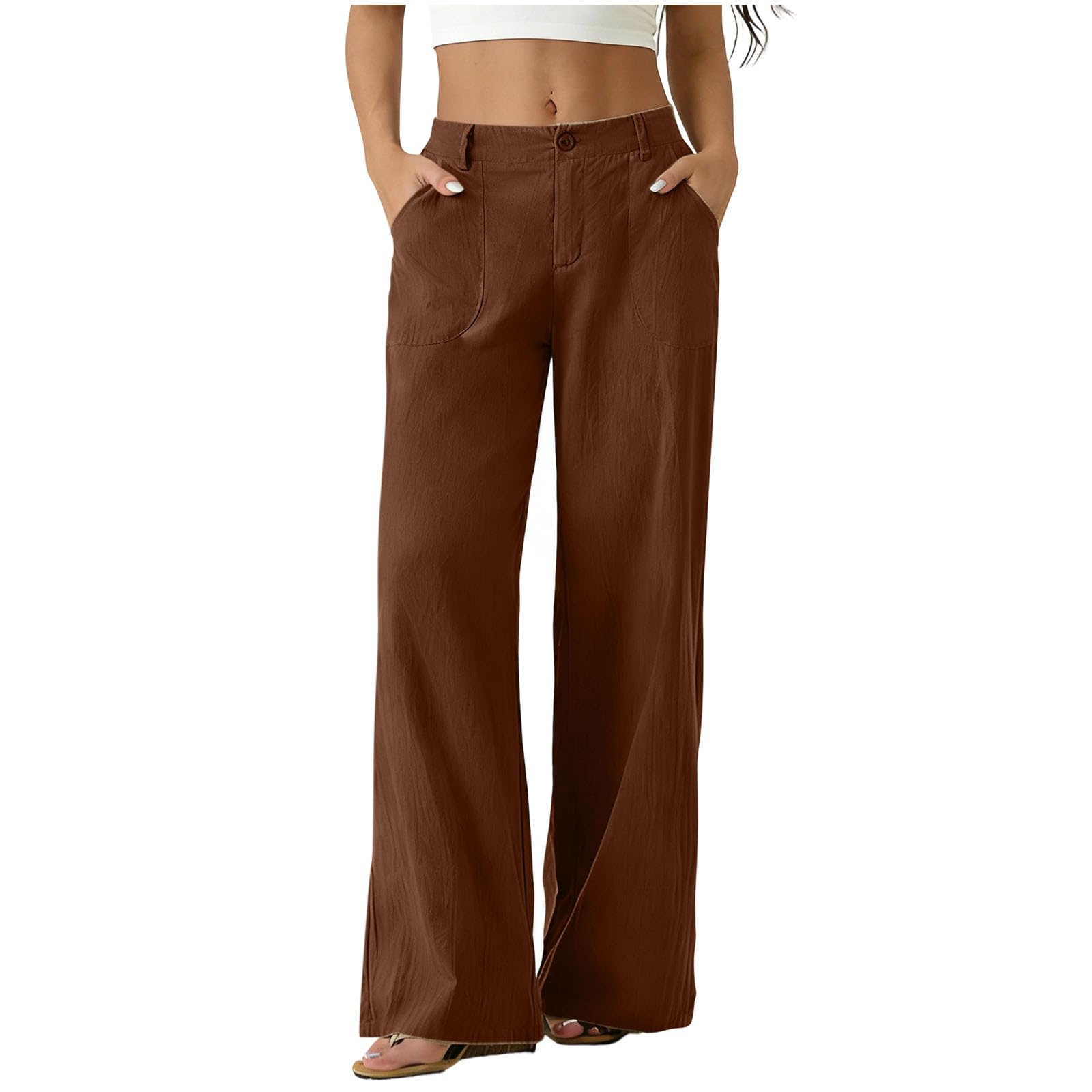 Pantaloni Donna Estivi in Cotone e Lino Eleganti Elastico Vita Alta Pantaloni Lino Donna Larghi Curvy Leggeri e Comodi a Gamba Larga Casual Yoga Pantalone Gamba Dritta con Tasche per Business Ufficio