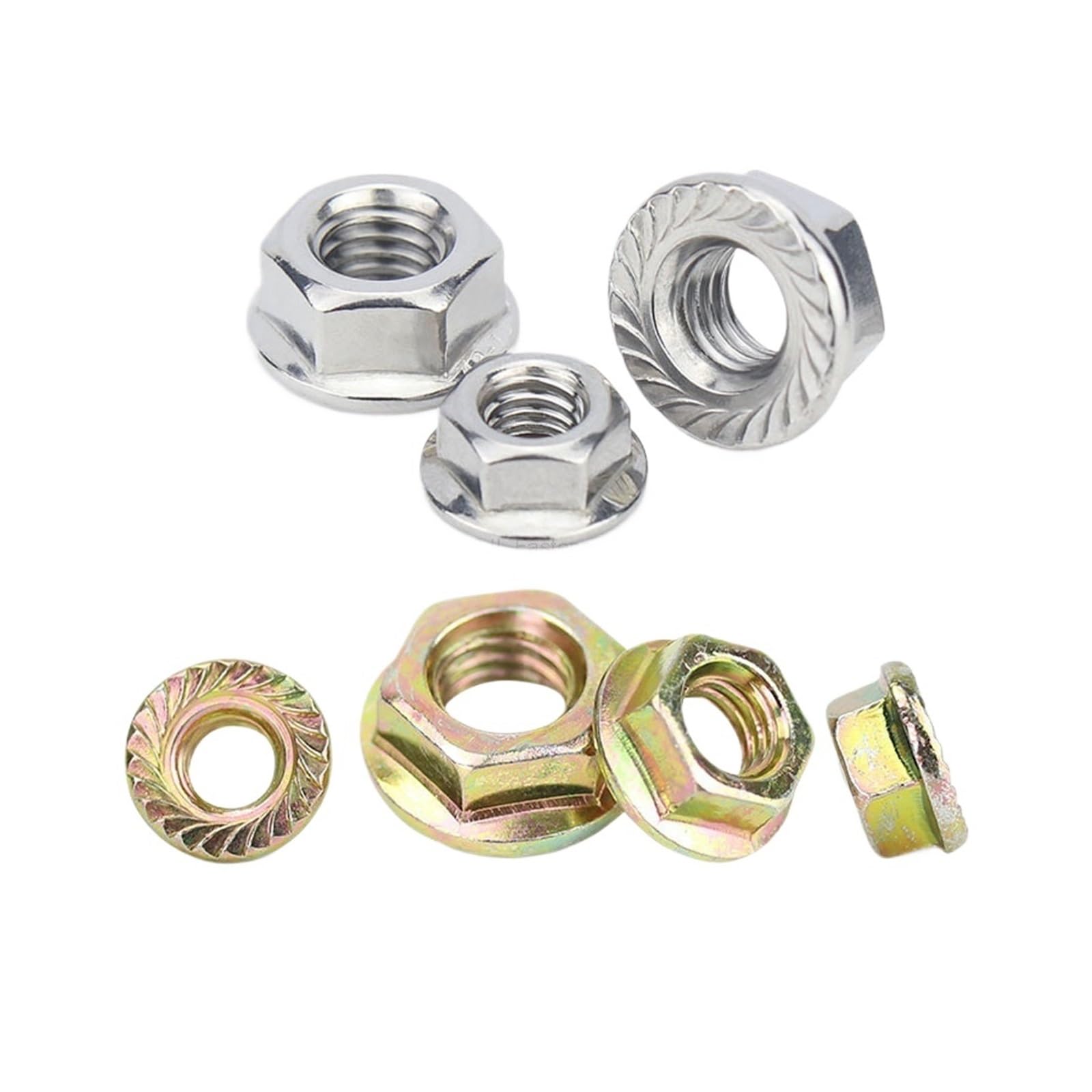 Dadi esagonali a Flangia dentellati, Dadi flangiati Spinlock esagonali seghettati in Acciaio al Carbonio zincato M3-M12(Color Zinc Plated,M6(20pcs))