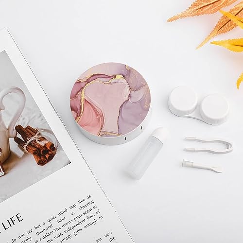 Miniatura 5 de Estuche para lentes de contacto de mármol rosa dorado y rosa, contenedor de color para lentes de contacto con espejo, kit de viaje portátil con