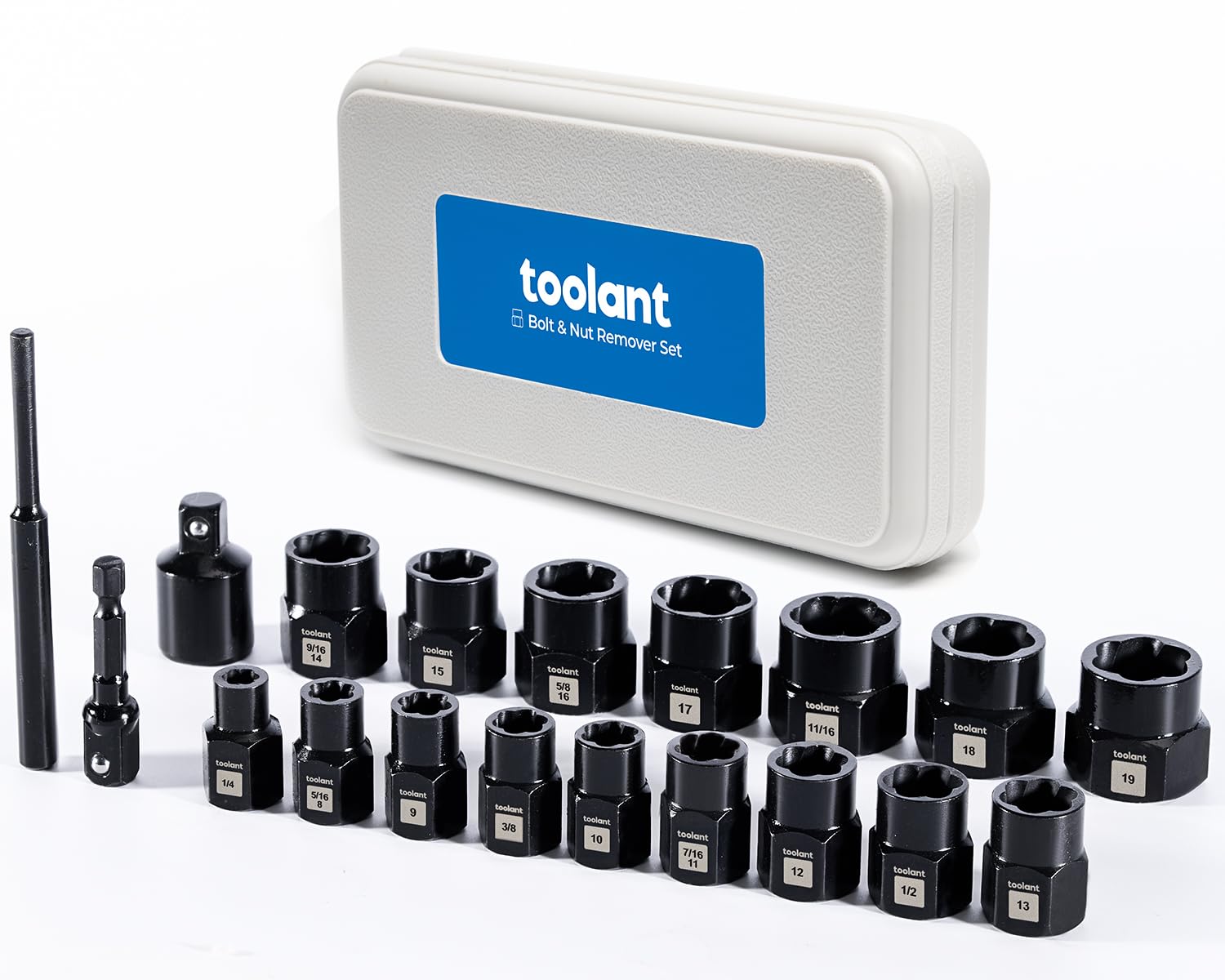 toolant 19pcs Impact Bolt Extractor Kit, Bolt & Nut Remover Socket Tool Kit, Stripped Bolt Extractor for Damaged Screws and Bolts