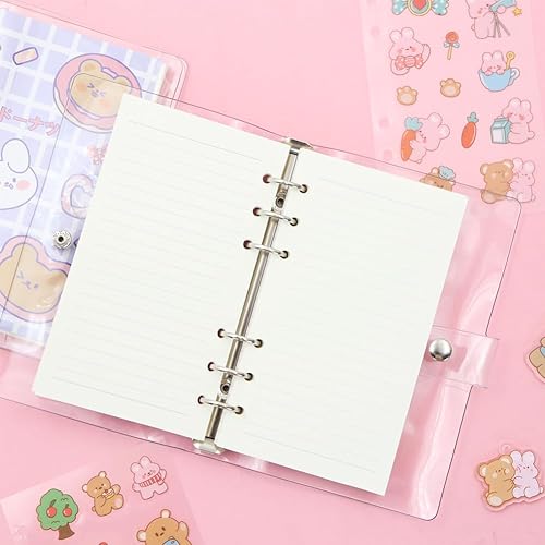 Miniatura 6 de 2 Pcs Binder Notebook,Rabbit Bear 6 Round Ring Loose Leaf Binder Small Diary Journal Planning Pocket Notebook with Transparent PVC Cover Pendant