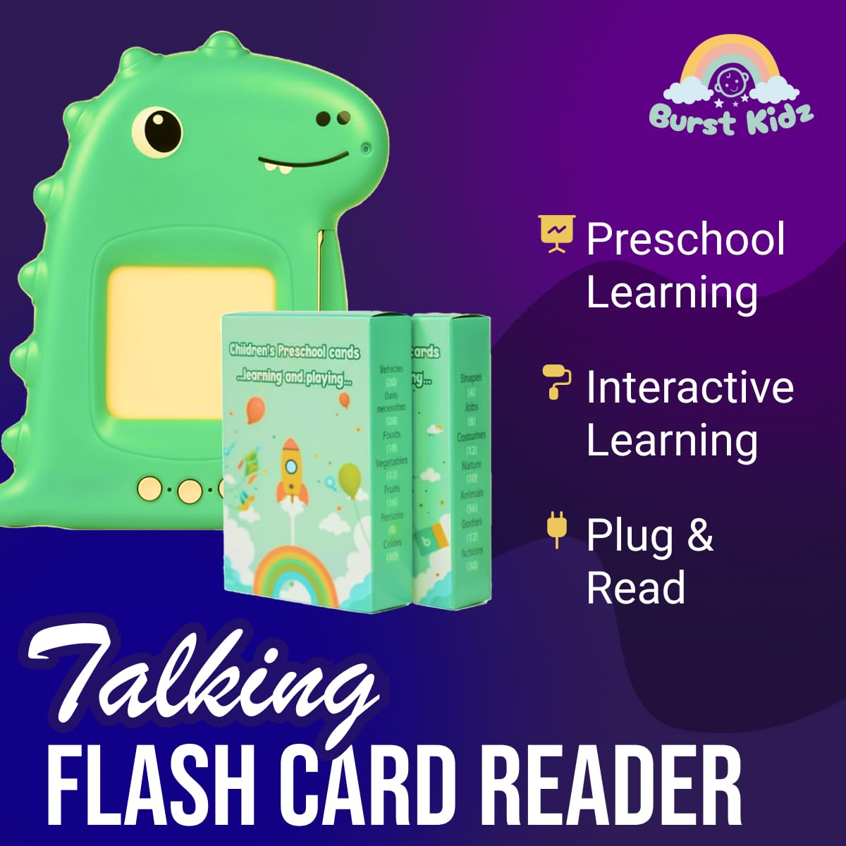 Interactive Educational Flash Card Reader for Kids - Bilingual Early Learning Toy for Toddlers & Preschoolers, Language Development, Reading & Math Flash Cards, Fun Learning Tool - Image 3