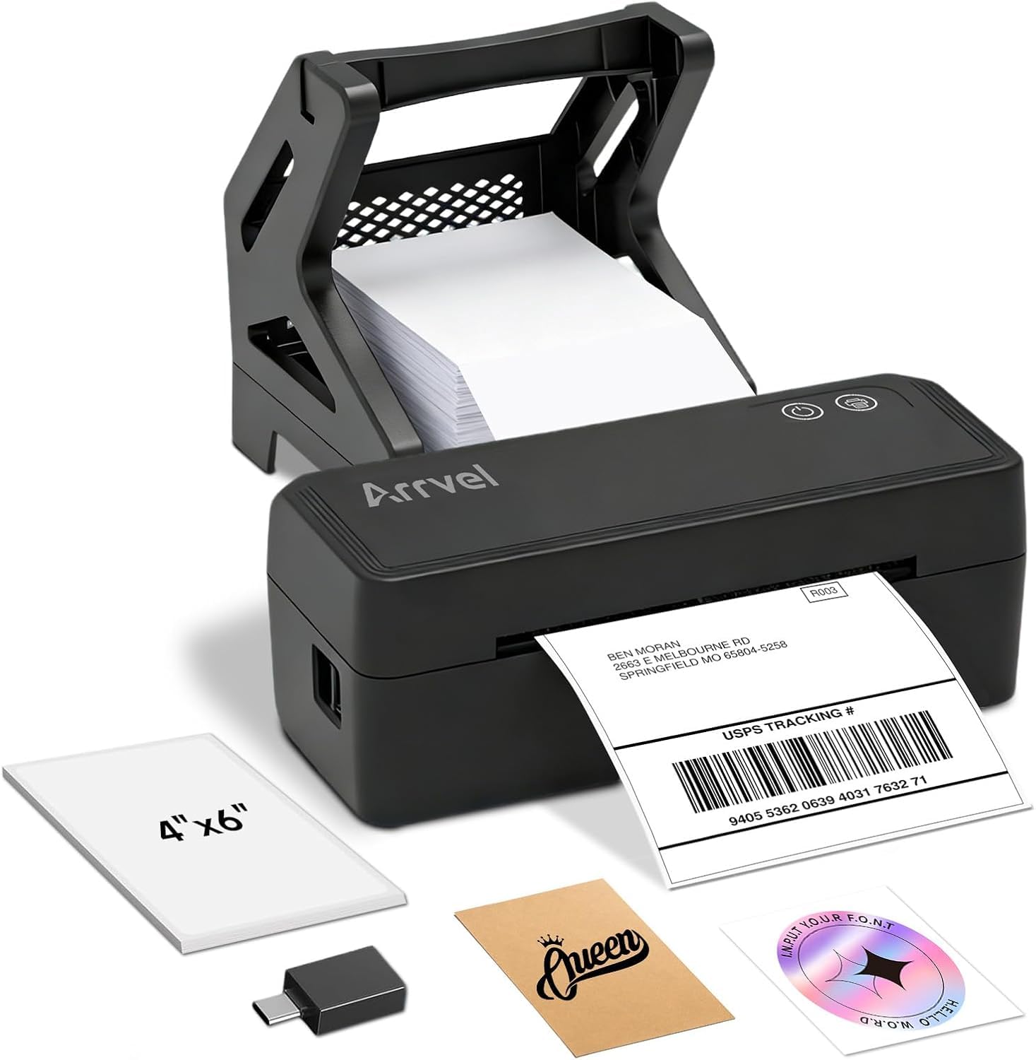 Photo 1 of Arrvel Bluetooth Thermal Label Printer with Stand, Wireless 4x6 Shipping Label Printer for Small Business, Support iPhone, Android Windows & Mac, Widely Used for USPS Amazon Etsy Shopify (Black)