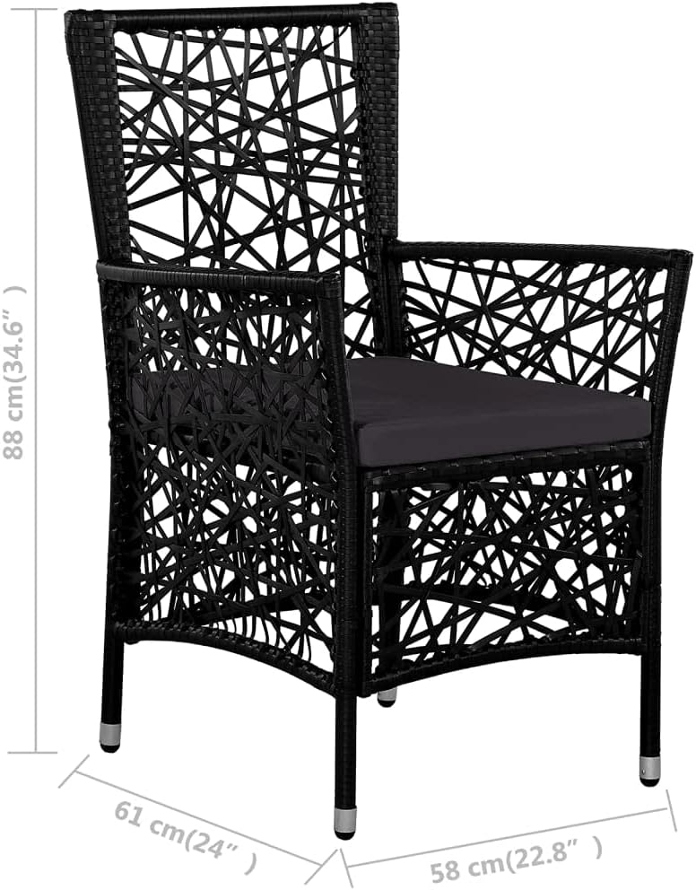 7 Piece Patio Dining Set,Backyard Decor,Party Furniture,Casual Table Chairs,Afternoon Tea Suit,Conversation Furniture,Perfect for Outdoor Garden, Lawn, and Backyard, Poly Rattan Black